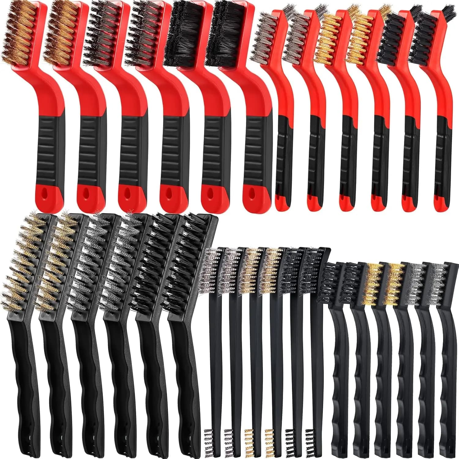 Set di 30 Spazzole Metalliche per Pulizia - Nylon, Acciaio Inossidabile, Ottone con Manico Curvo per Rimozione Ruggine e Resina