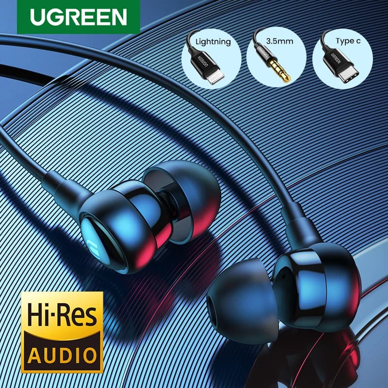 Auricolari UGREEN Aux, cuffie cablate USB tipo C da 3.5mm microfono di controllo del Volume con isolamento acustico per Android MP3/MP4