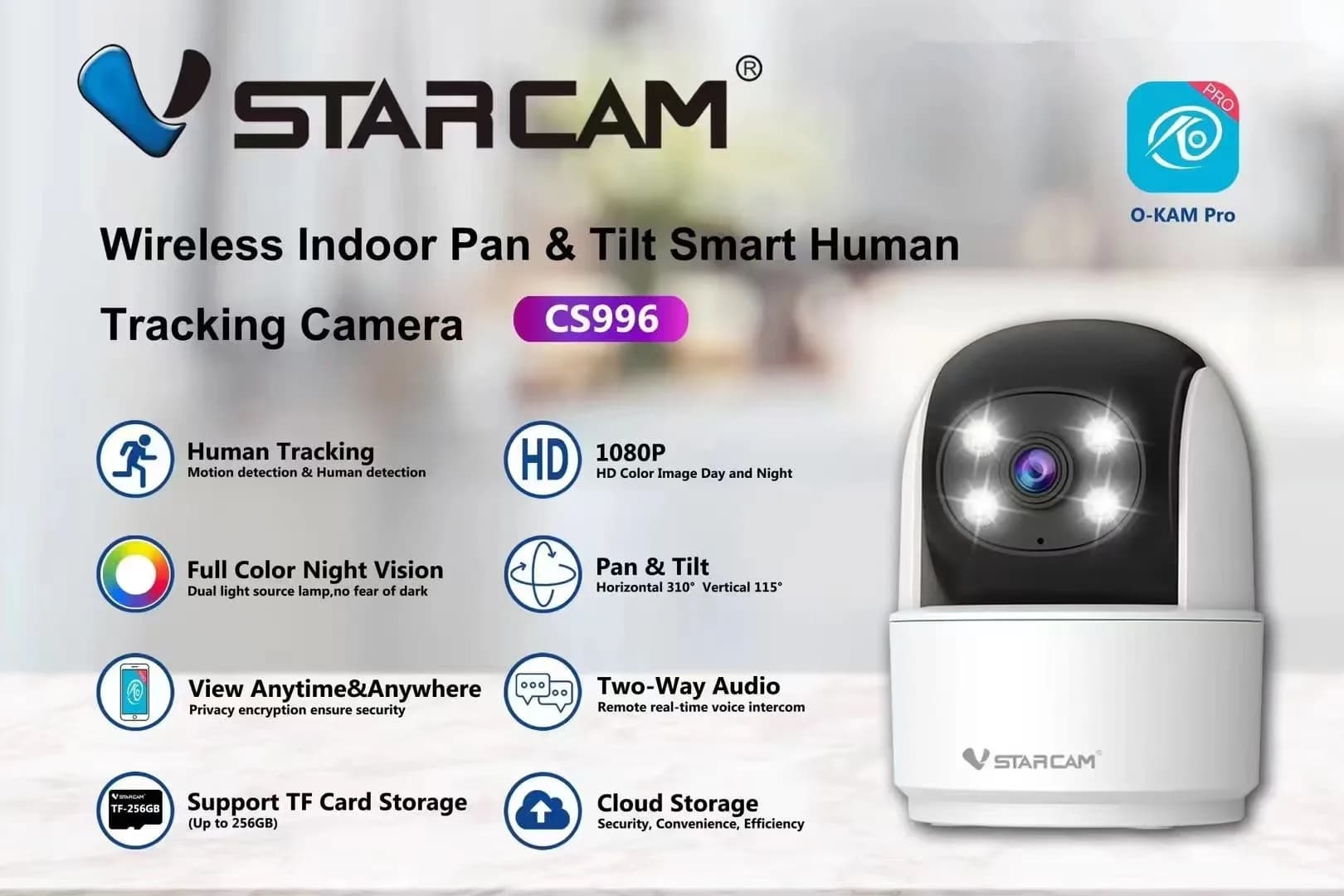 3MP 1296P O-KAM APP Telecamera dome IP PTZ wireless a colori AI Rilevazione umanoide Home Seucity CCTV Baby Monitor Vstarcam C996