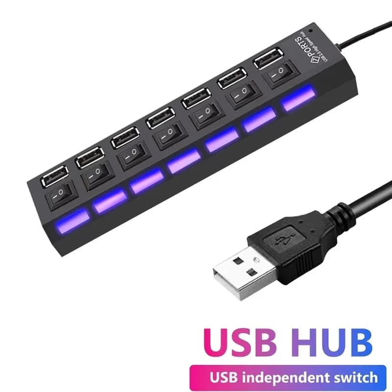 Hub USB a 7 Porte con Interruttore ON/OFF, Sdoppiatore USB Multiplo a 7 Porte, Hub di Estensione USB a 7 Porte, Accessori per Computer