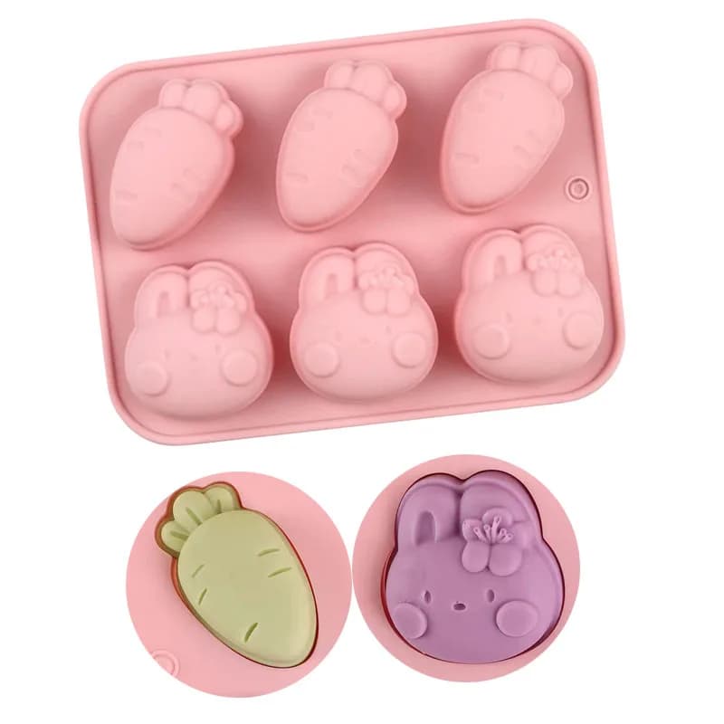 Stampo in silicone per cartoni animati Coniglio Carota Biscotti Caramelle al cioccolato Gelatina Mini Sapone Vassoio per cubetti di ghiaccio Strumenti per decorare torte di compleanno per bambini