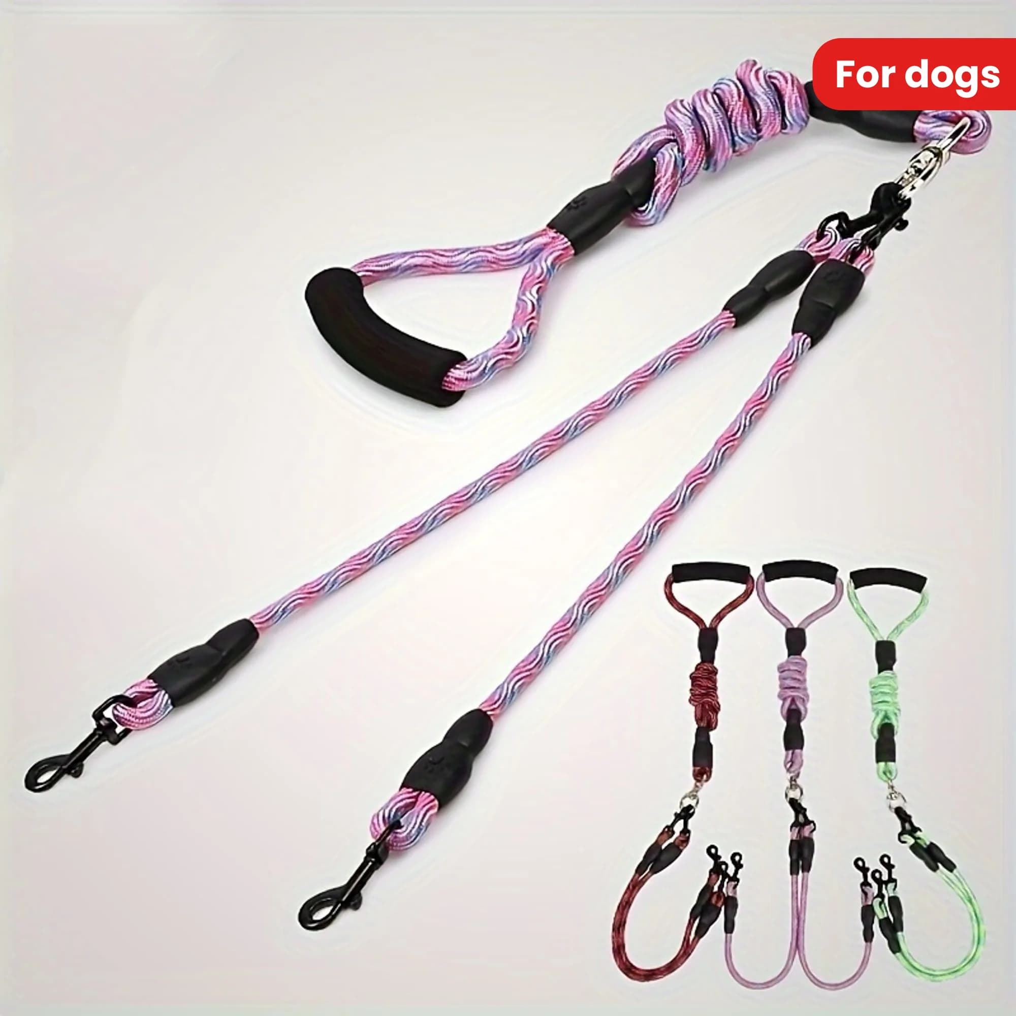 Pet Dual Dog Leash with Wave Pattern - Detachable, Tangle-Free Nylon Lead One Drag Two Traction Rope for Walking Two Dogs