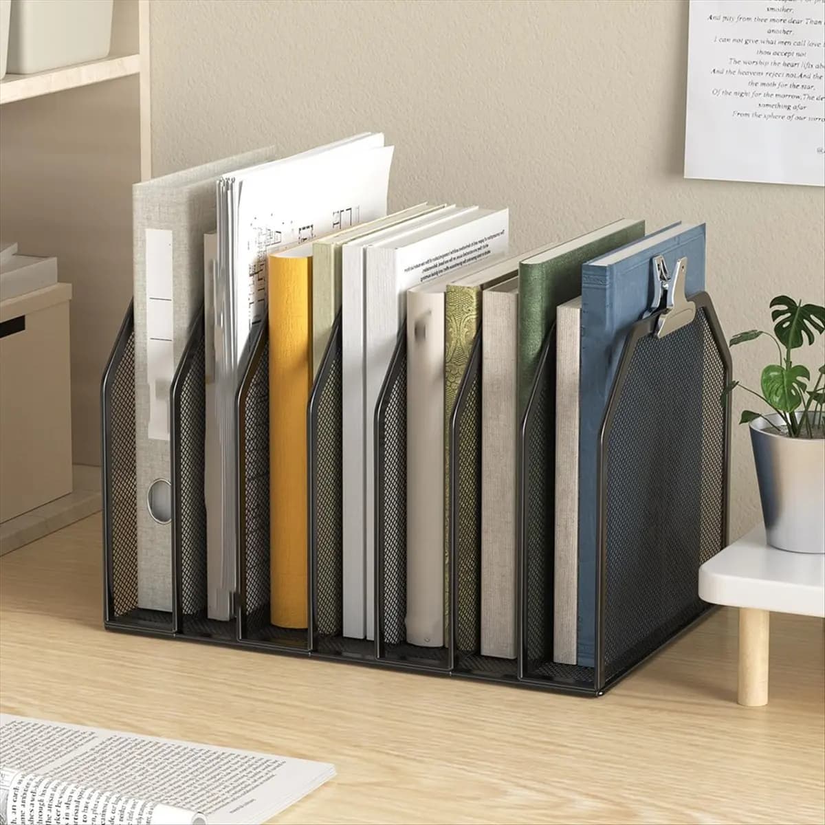 Fits for Metal 7-Section File Folder Organizer for Desk Vertical File Holder Duty Mesh Document Sorter for Books, Binder