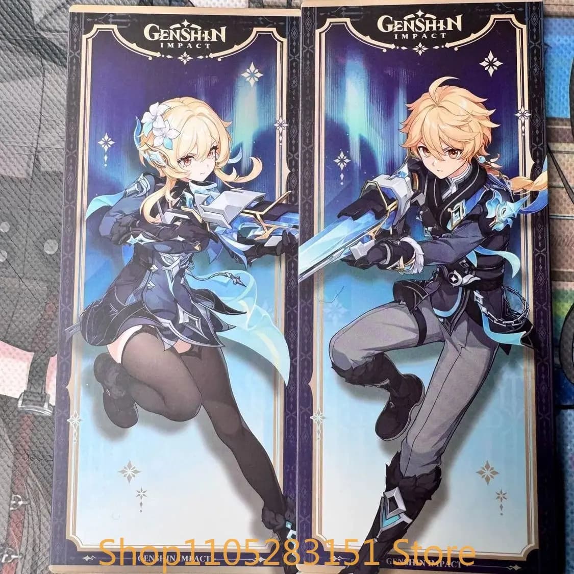 Genshin Impact Aether Lumine Cosplay Anime figure bookmark Collection card Ornament Mascot Accessory Fans Halloween Gift