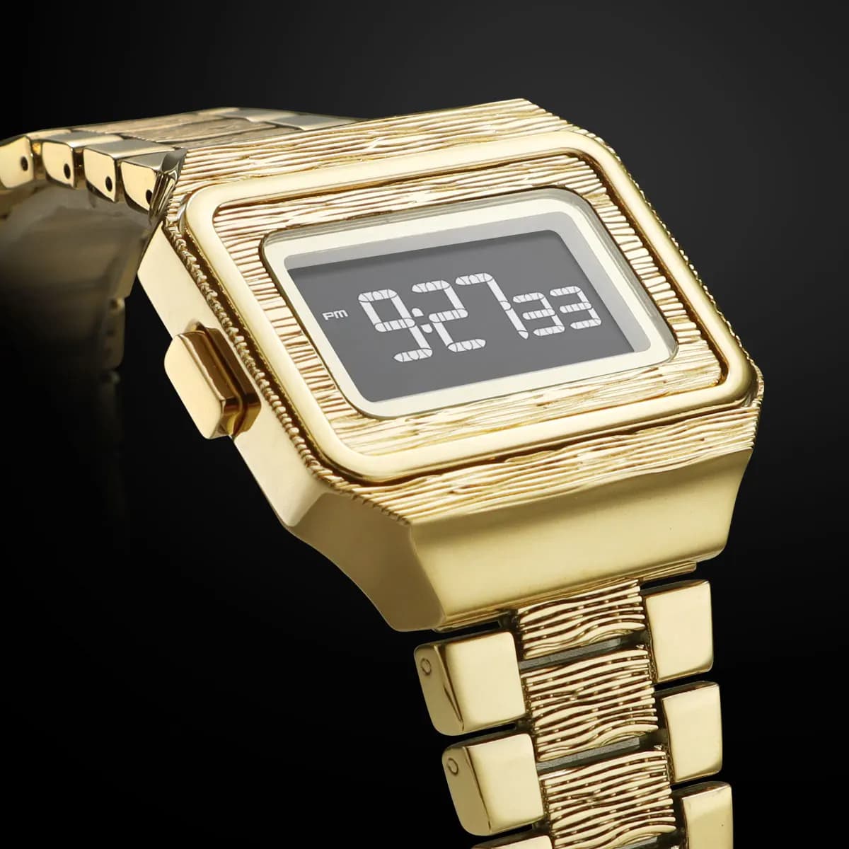 Unisex Rectangle Dial Electronic Watch Luminous LED Display Sports Digital Wristwatch for Men with Stailess Steel Strap 0325
