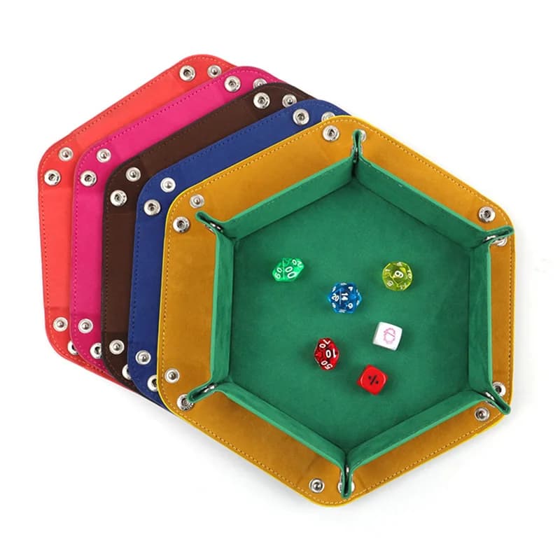 Scatola porta dadi pieghevole Scatola portaoggetti pieghevole in pelle PU Vassoio quadrato per monete esagonali per giochi da tavolo da gioco di ruolo RPG