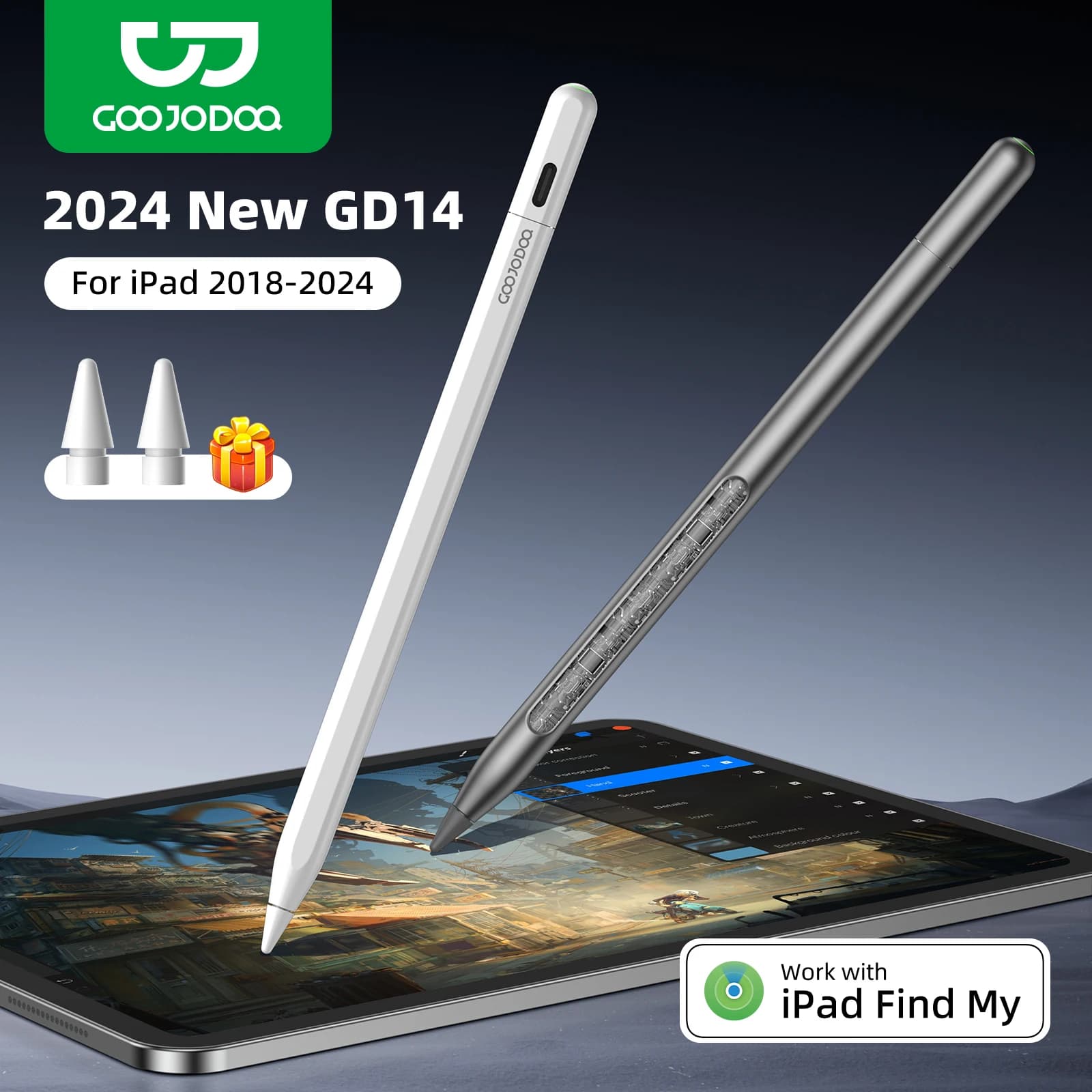 GOOJODOQ GD14 Penna stilo per Apple Pencil 2 Matita iPad con IPad Trova mio per iPad Air6/5/4 iPad Pro 11 2018-2024 pro 13