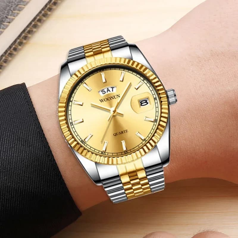 Fashion Luxuy orologi in oro da uomo orologi con diamanti argento cinturino in acciaio inossidabile Day Date orologi da polso al quarzo Relogio Masculino 2023