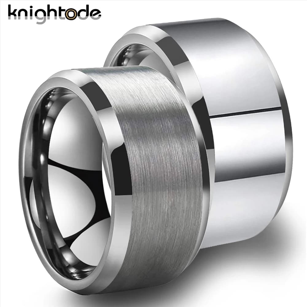 High Polished Matte Tungsten Carbide Rings 10mm 12mm Width Big Thumb Men's Wedding Band Party Jewelry Beveled Edges Comfort Fit