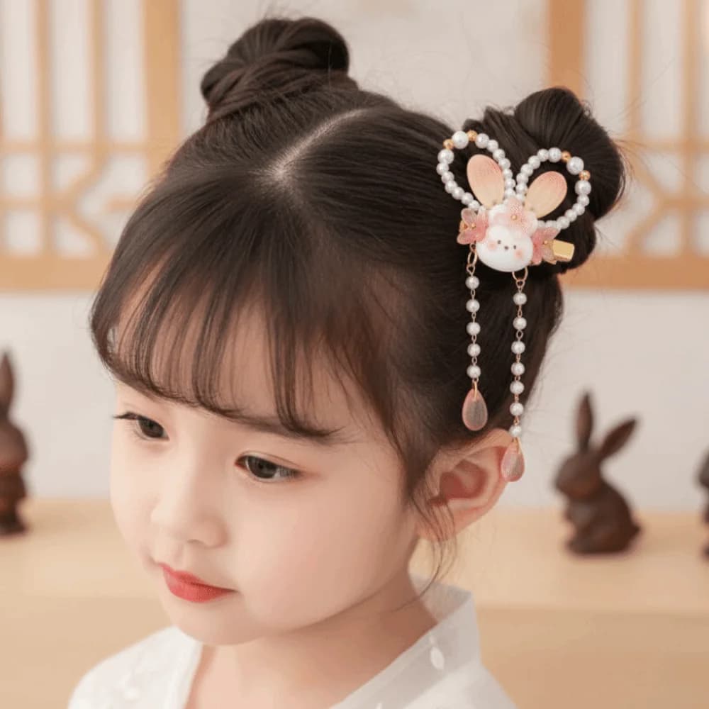 1 Pair Long Ribbon Hanfu Hair Clip Handmade Flower Metal Duckbill Clip Rabbit Tassel Hairpin Flowing Tassel Traditional Vintage