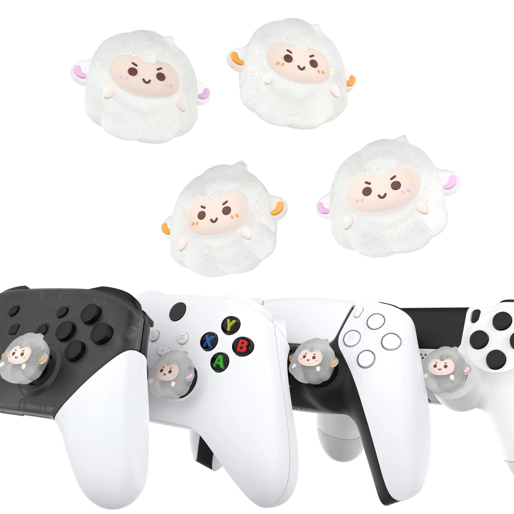 PlayVital Fuzzy Sheep Thumb Grips per PS5/PS4/Xbox Series X/S/One/Switch Pro - Cappucci per joystick antiscivolo