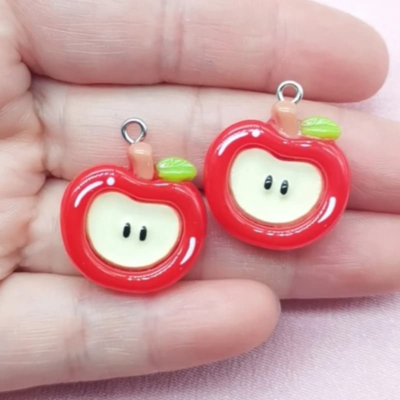 10pcs resin simulated apple pendant, DIY jewelry making earrings necklace keychain accessories
