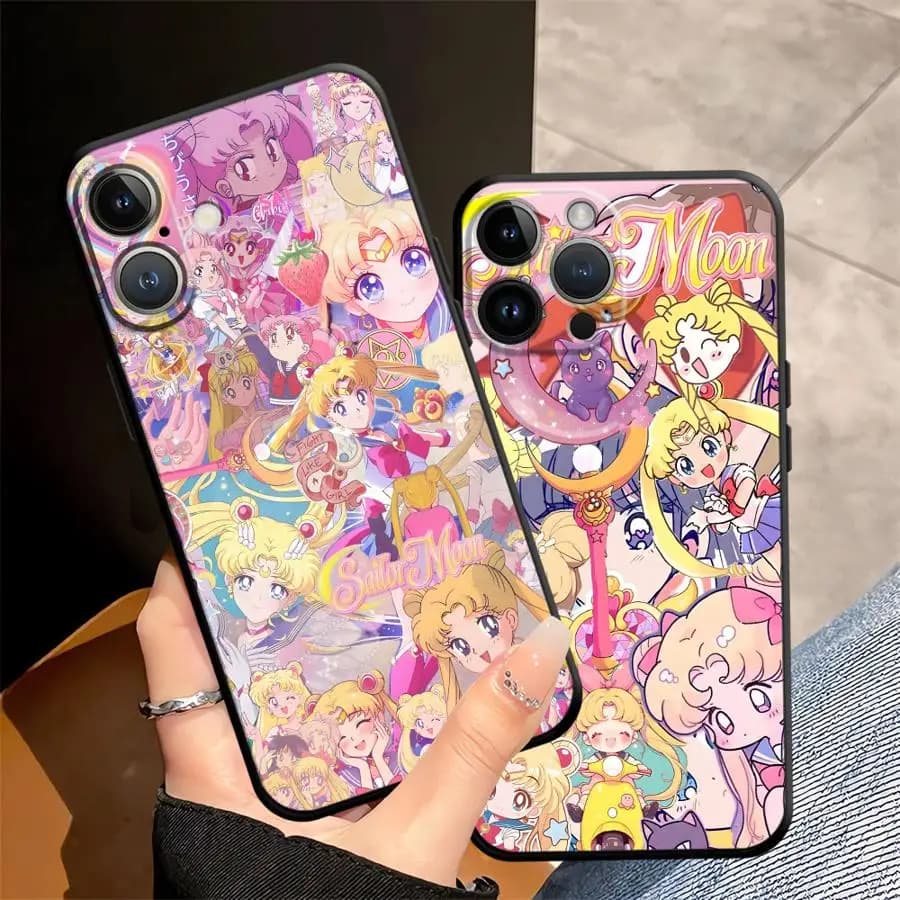 Bellissima custodia Sailor Moon per iPhone XS Max 15 16 14 Plus 7 8 17Air 13 12 11 17 Pro Max XR Cover morbida nera per telefono
