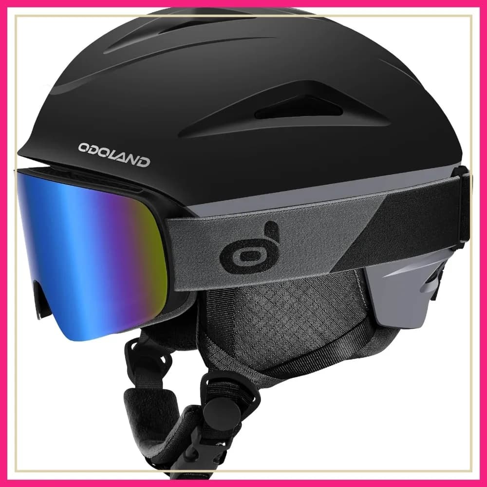 Set Casco da Sci con Occhiali, Casco da Snowboard Antiurto per Adulti e Giovani, Attrezzatura di Sicurezza Antivento, Compatibile con Audio