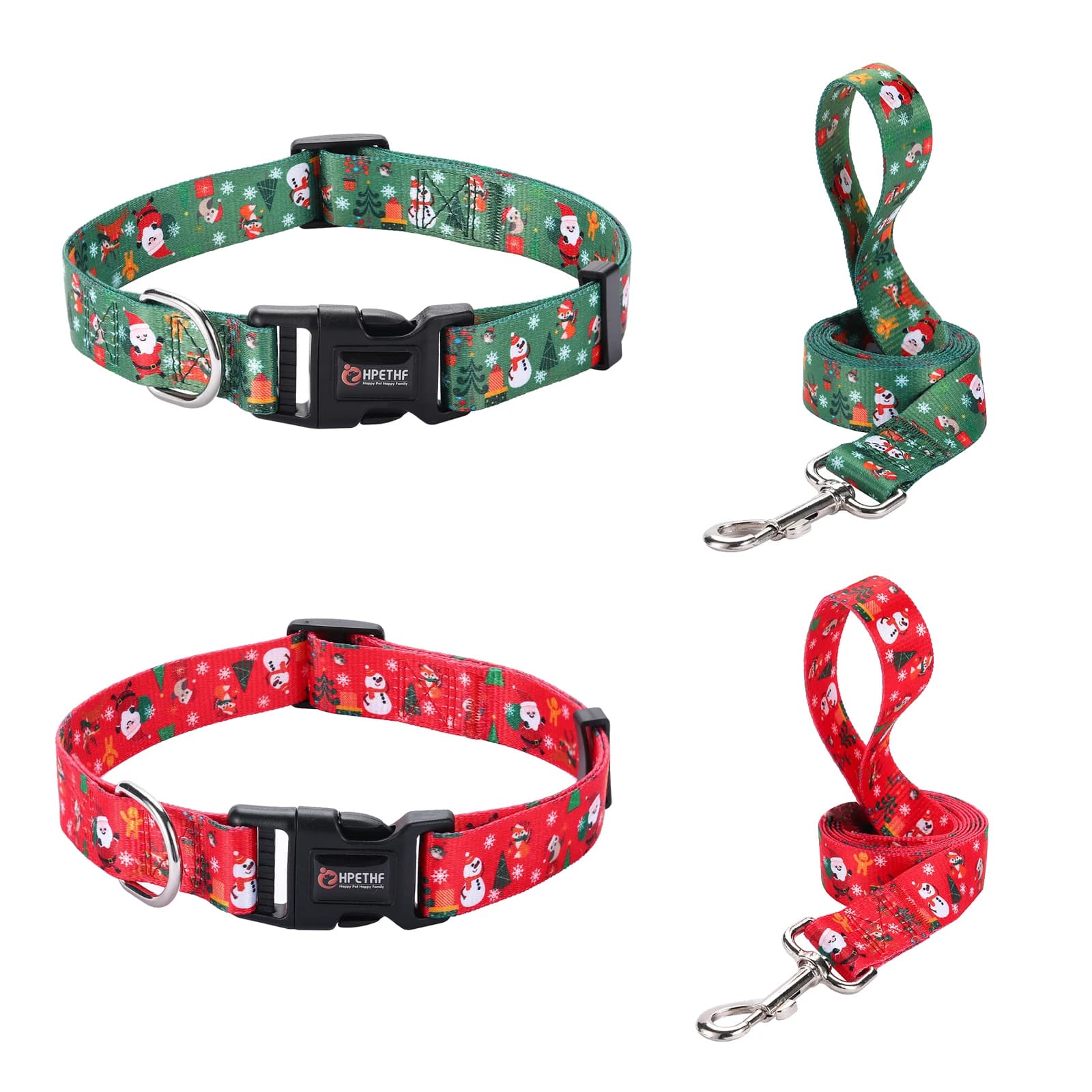Set collare e guinzaglio natalizio regolabili per animali domestici con pupazzo di neve e modelli di Babbo Natale adatti per cani di piccola e media taglia