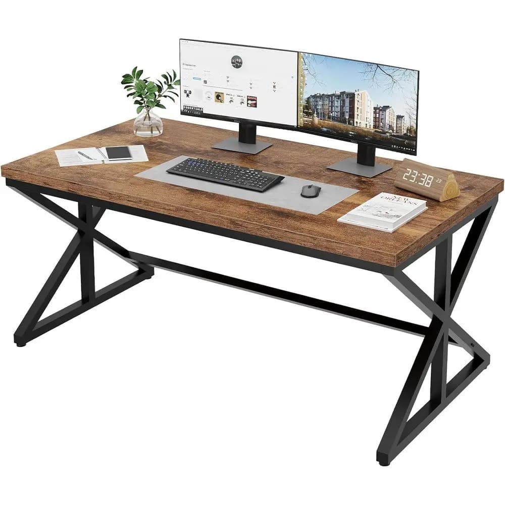 Scrivania Industriale Rustica 55 in Legno e Metallo, Tavolo Marrone per PC Gaming o Ufficio Domestico, per Studio o Soggiorno