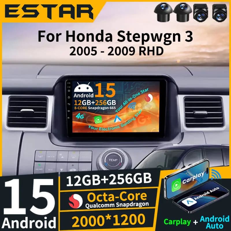 Wireless Carplay Android 15 For Honda Stepwgn 3 2005 - 2009 RHD Car Radio Auto Stereo GPS RDS Video Player Navigation Audio DSP