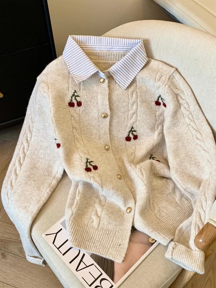 2025 Cardigan lavorato a maglia elegante delle nuove donne di moda autunno e inverno, colletto ribaltabile, maglione caldo spesso tinta unita casual
