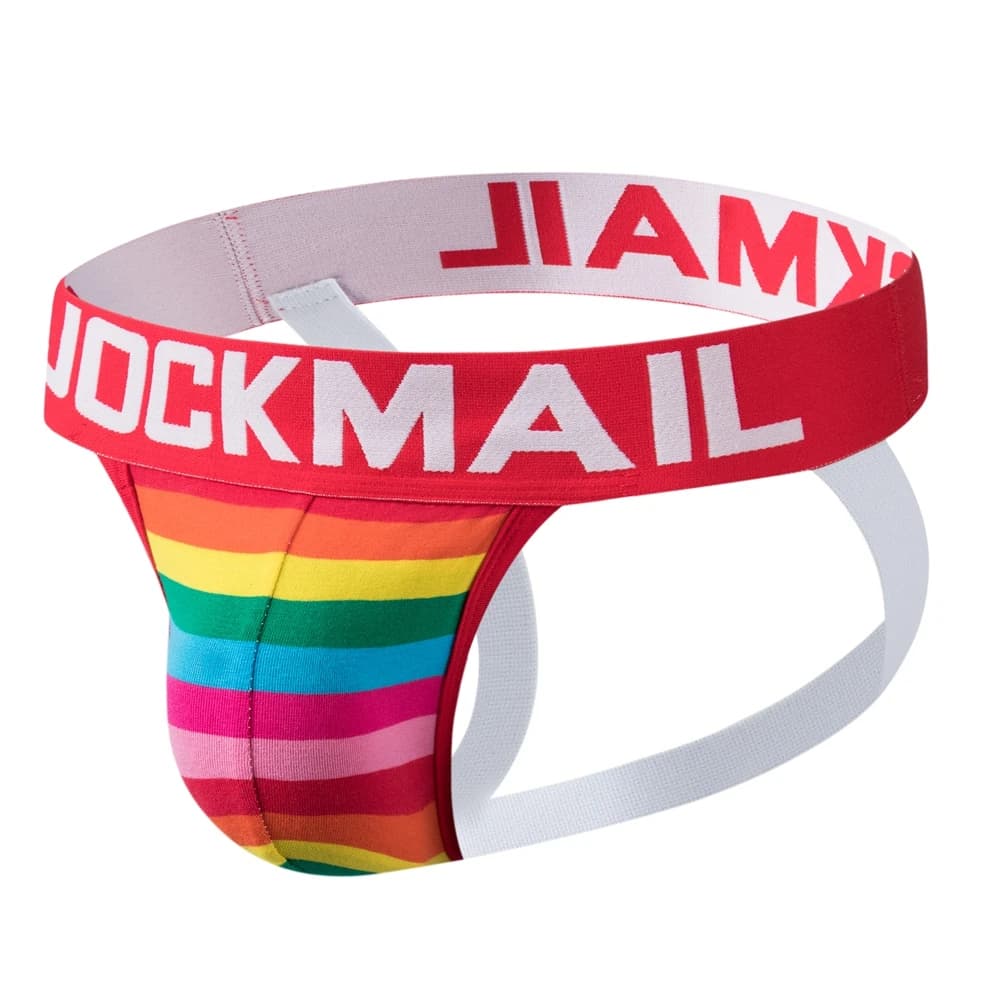 Biancheria intima da uomo sexy Mutande brevi Strisce arcobaleno Sospensorio da uomo gay Bikini Slip Tanga String Perizoma da uomo in cotone traspirante