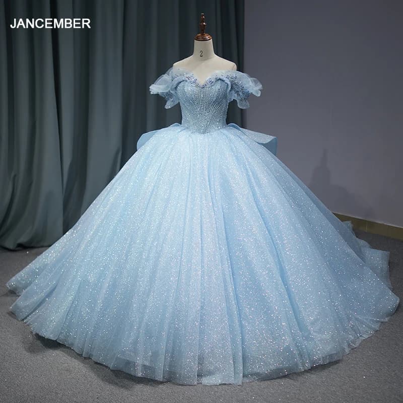 Azzurro Ragazze Abiti stile Quinceanera Pizzo Sweetheart Perline Tulle Abito da ballo Festa di compleanno Dolce 16 Abiti abiti 15 anni