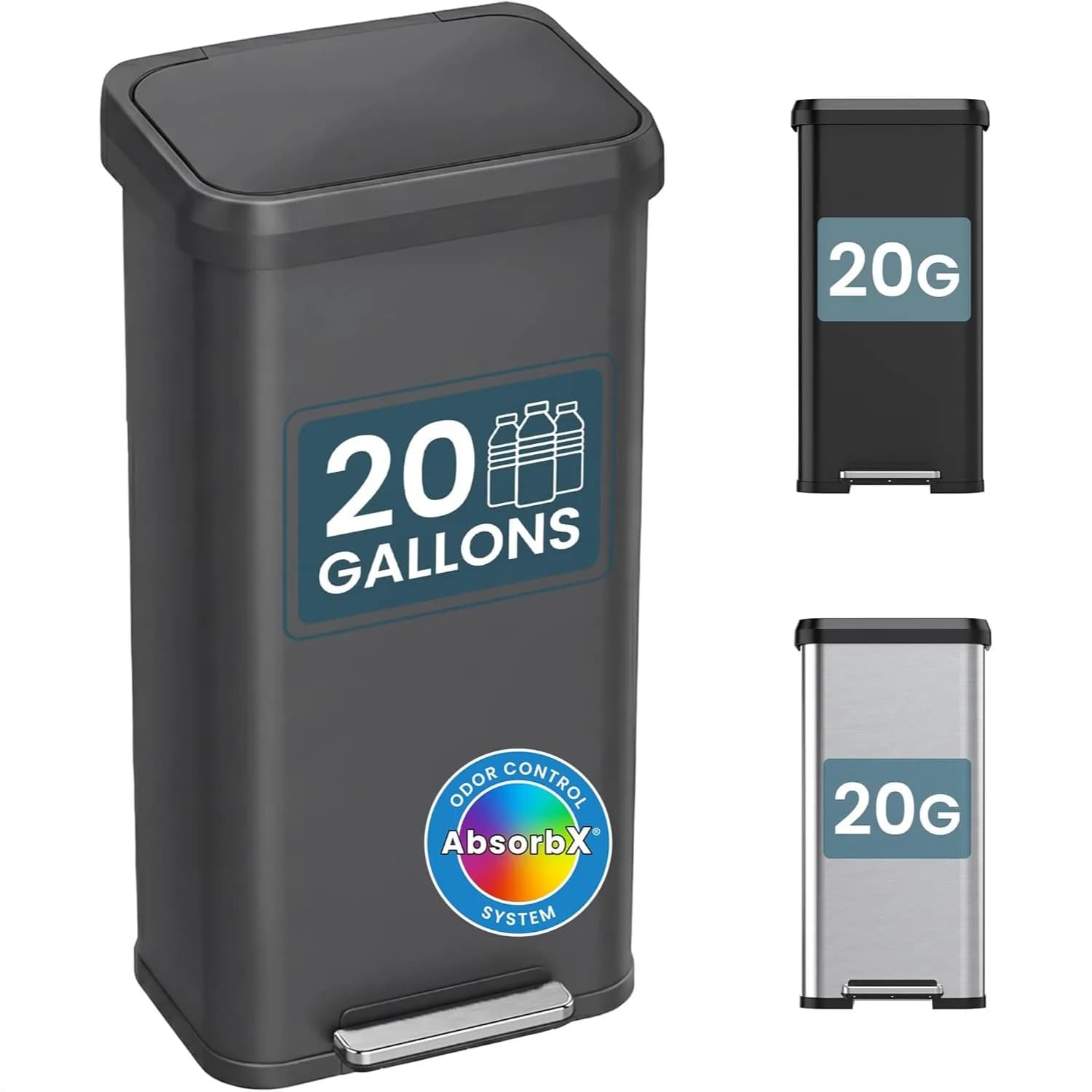 Bidone della Spazzatura Extra-Large da 20 Galloni, Contenitore per Riciclaggio in Acciaio Inox Resistente per Garage, Patio, Officina con Filtro Anti-Odore