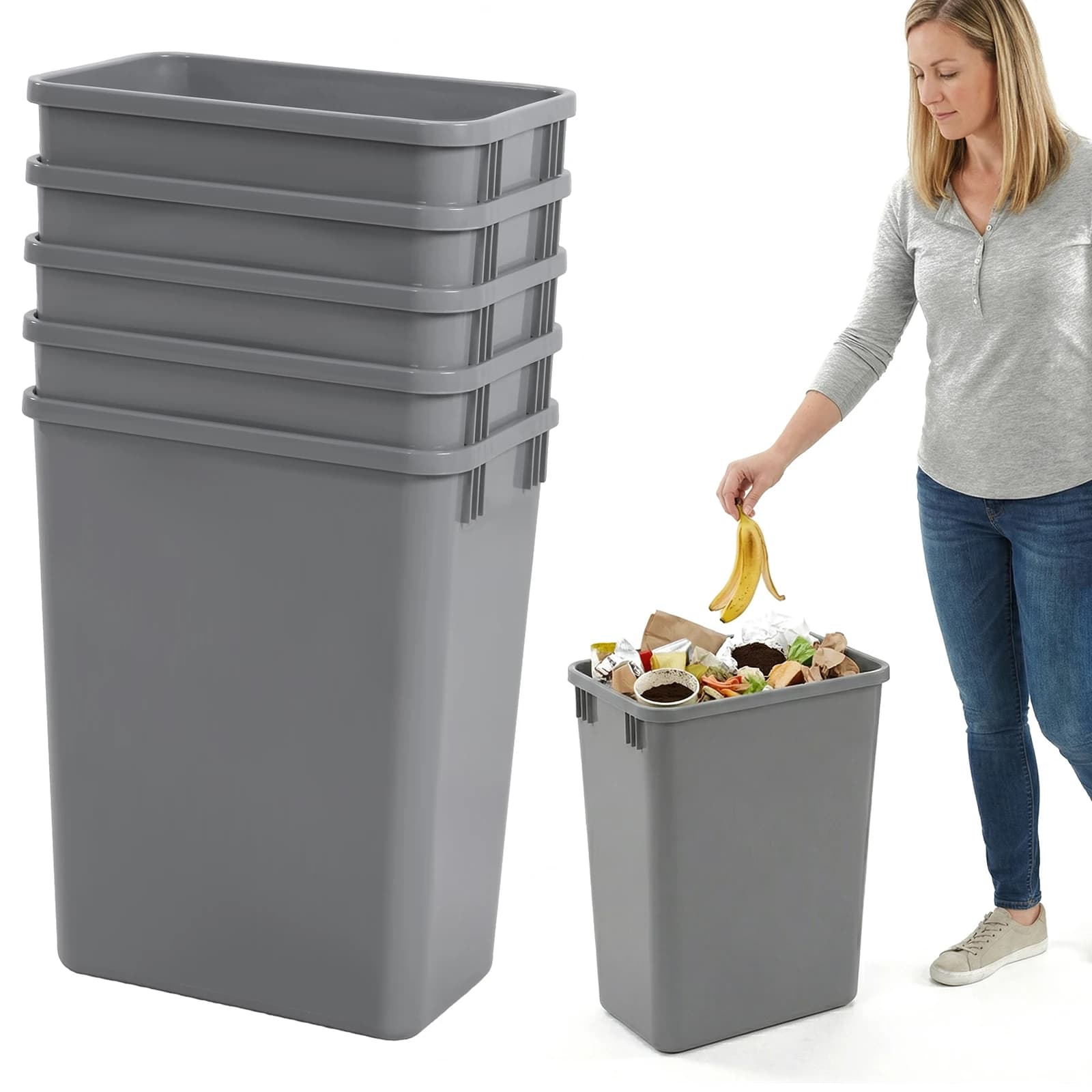 Confezione da 10 contenitori per rifiuti riciclabili da 35 QT, facili da pulire, contenitori estraibili per cucina, bagno, lavanderia, soggiorno, ufficio domestico, dimensioni 14x18x9 pollici.