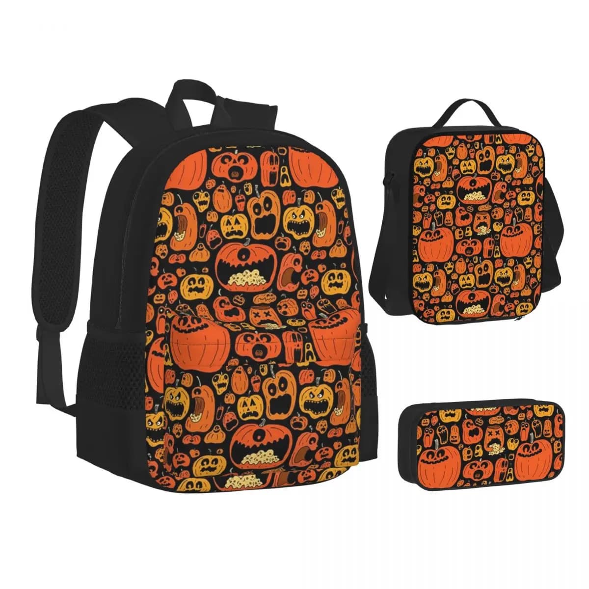 Zaini di Halloween a forma di zucca fantasma per ragazzi e ragazze, borse scolastiche, zaino per bambini, borsa per il pranzo, astuccio, set da tre pezzi