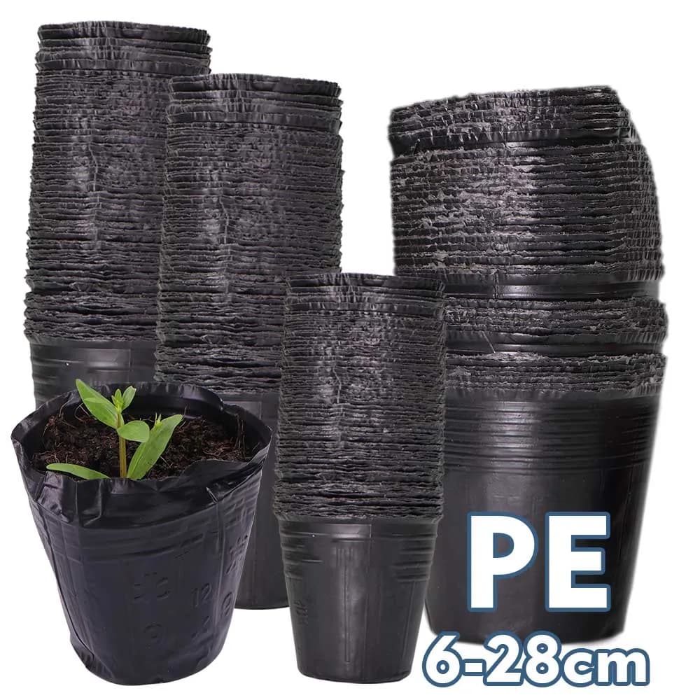 50pcs Plastic Black Seedling Nursery Pots Seed Starting Grow Bag Flower Plant Breathable Container Garden Vegetable Box Cuttings