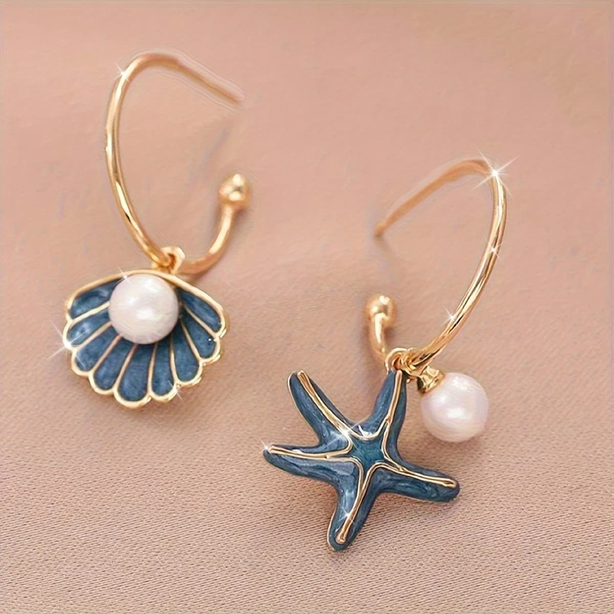 Orecchini Pendenti Vintage con Conchiglie e Stelle Marine, Perle Imitate e Lega Galvanizzata, Senza Rivestimento, per Uso Quotidiano, Regalo di San Valentino
