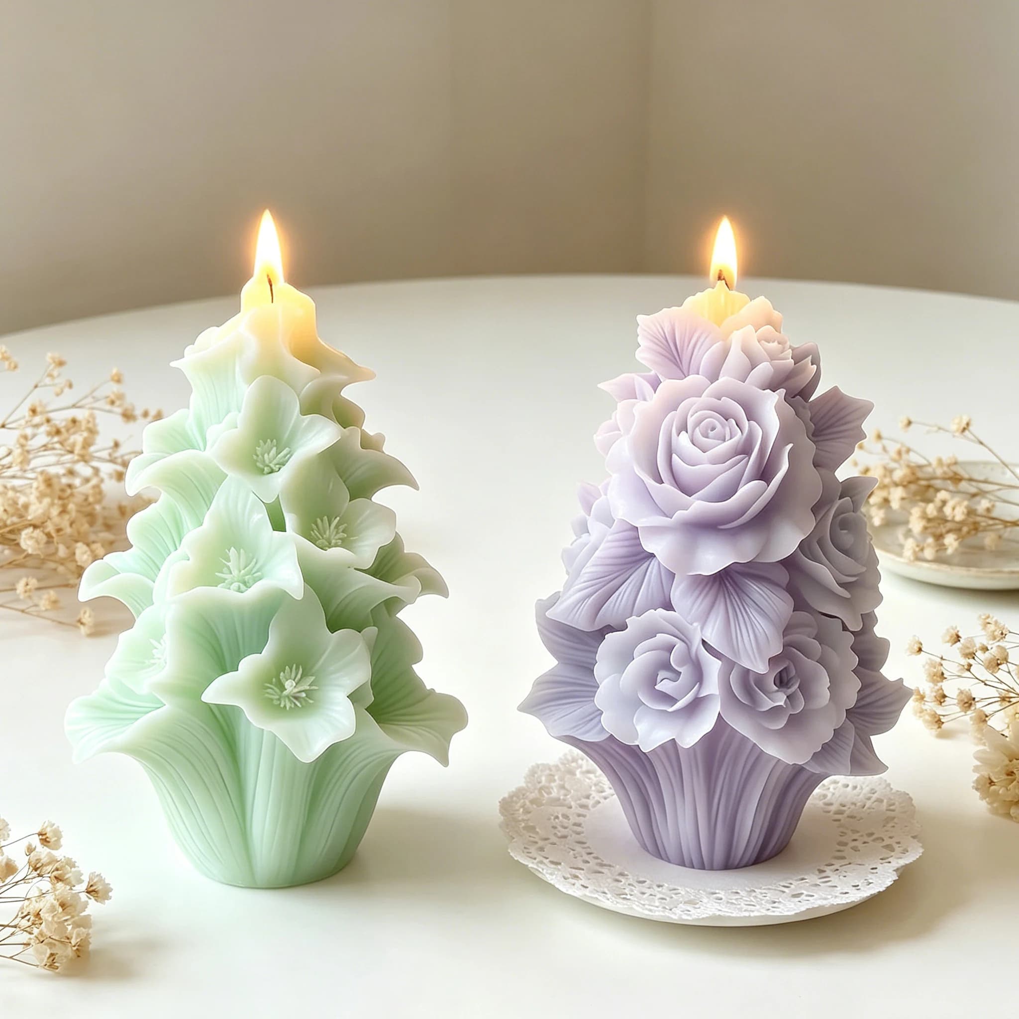3D Layered Floral Bouquet Candle Silicone Mold DIY for Wax Resin Wedding Gift Home Decor Craft