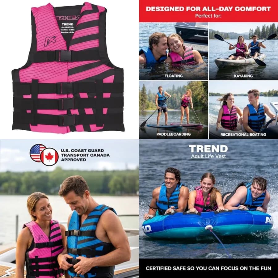 Giubbotto di Salvataggio Trend per Adulti - Approvato USCG, per Uomini, Donne, Ragazzi e Bambini, per Sport Acquatici, Nautica, Tubing e Nuoto