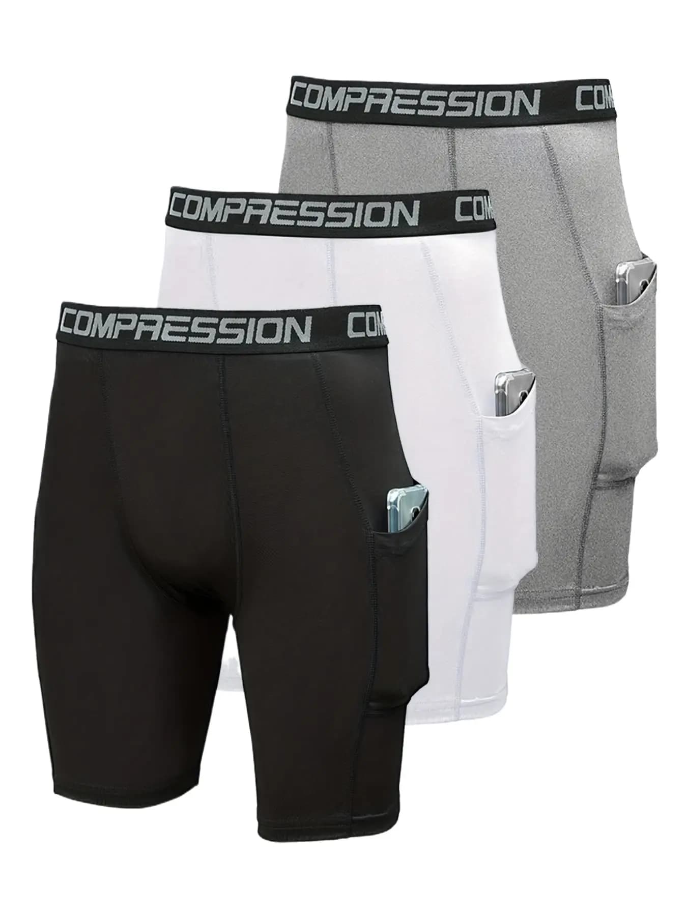 Men's 3-Pack Knee-Length Quick-Dry Compression Cycling Shorts for Running, Fitness, and Outdoor Sports
