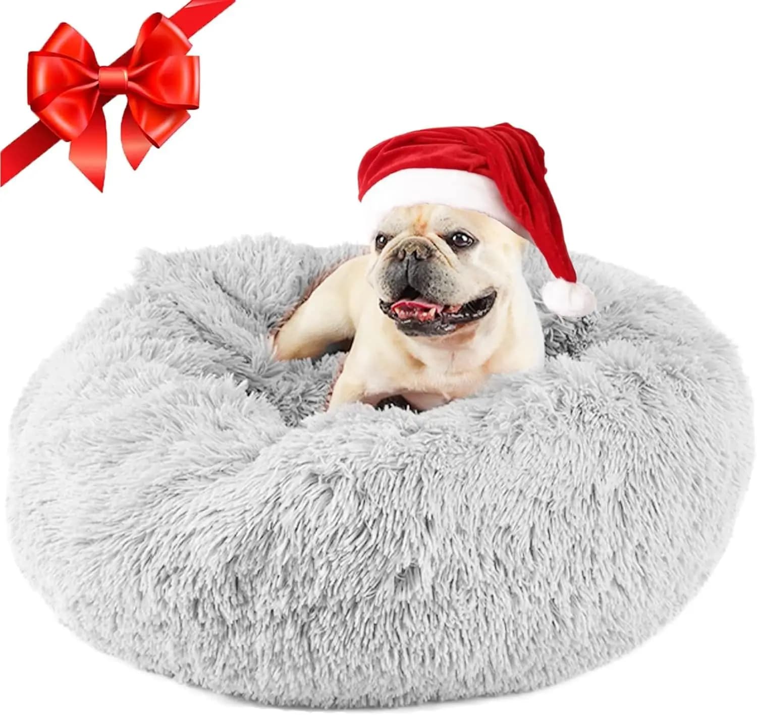 Cuccia a ciambella accogliente per cani con coperta integrata, lavabile per cani di taglia piccola e media in grigio chiaro (20"/26"/35")