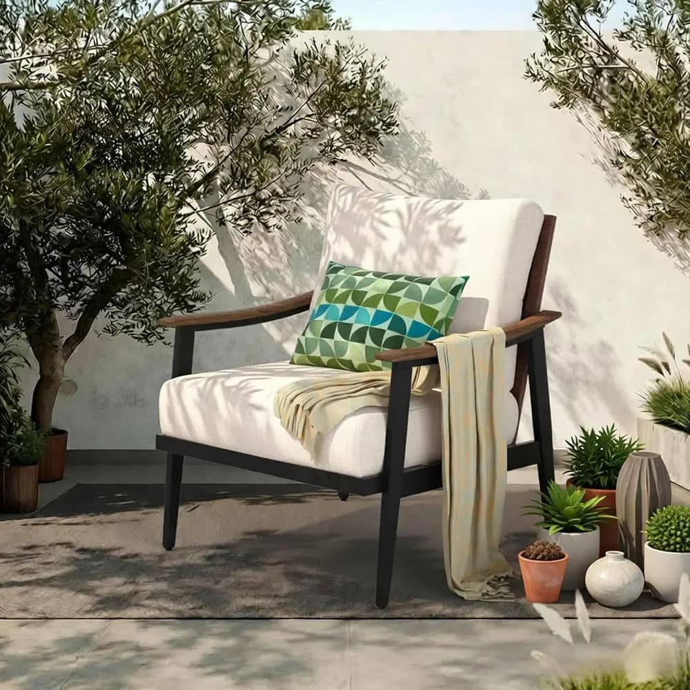 Patio Soa Outdoor urniture Metal Chair with Wicker Backrest & 6 Inches Cushion or ront, Porch, Deck, Balcony, Backyard, Sunroom,