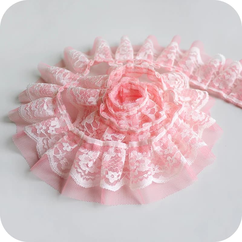 Tessuto in tulle plissettato a 2 strati con pizzo a rete, colore fresco, passamaneria in pizzo Guipure a forma di I da 5 cm, per abbigliamento fai da te per bambole SC396