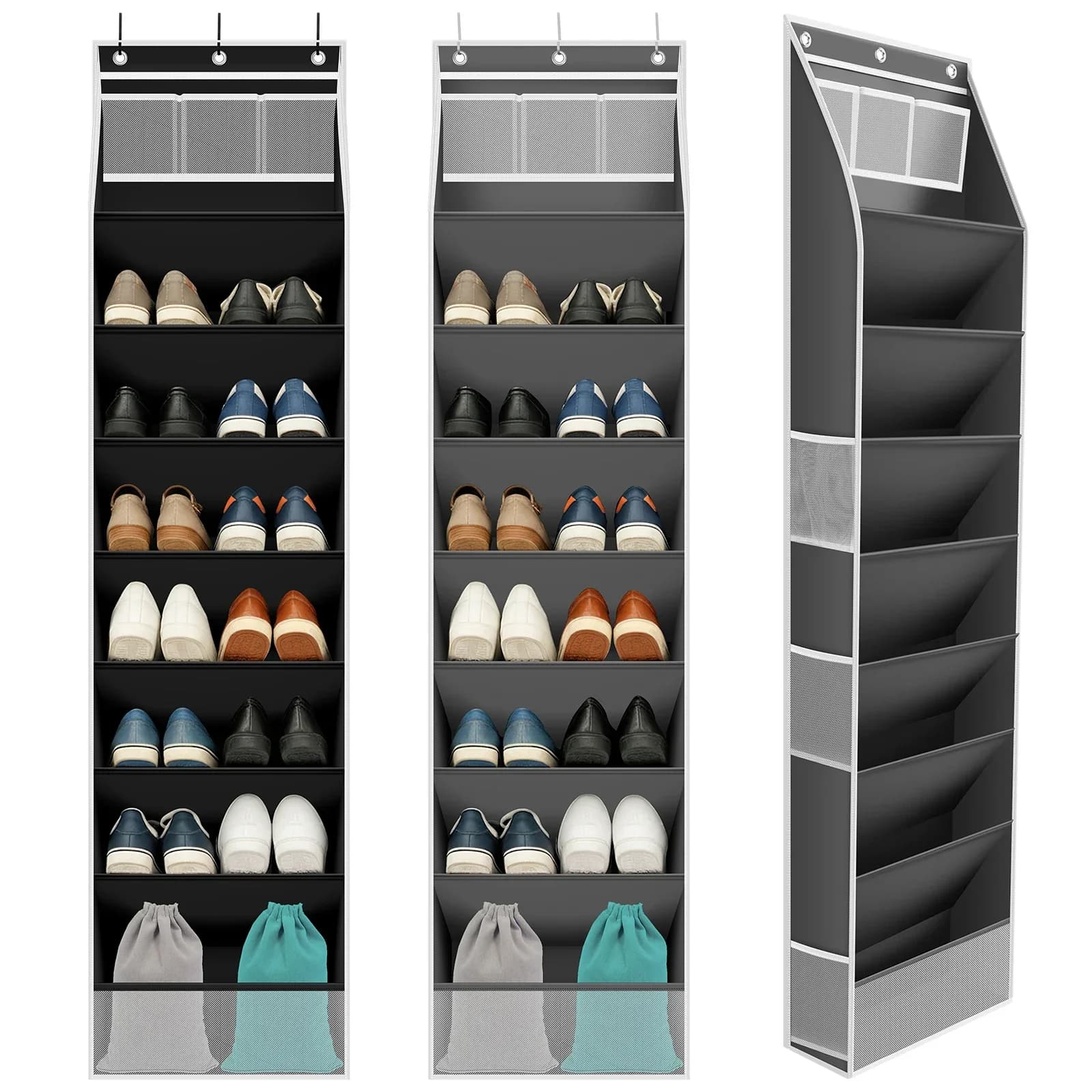 Organizzatore per Scarpe da Appendere Sopra la Porta, 8 Strati, con Tasche Superiori e Laterali per Stivali, Sneakers e Sandali