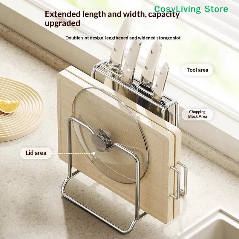 [CL]Home Stainless Steel Knife Rack Kitchen Countertop Cutting Board Knife Three-dimensional Drainage Storage Rack[CL]