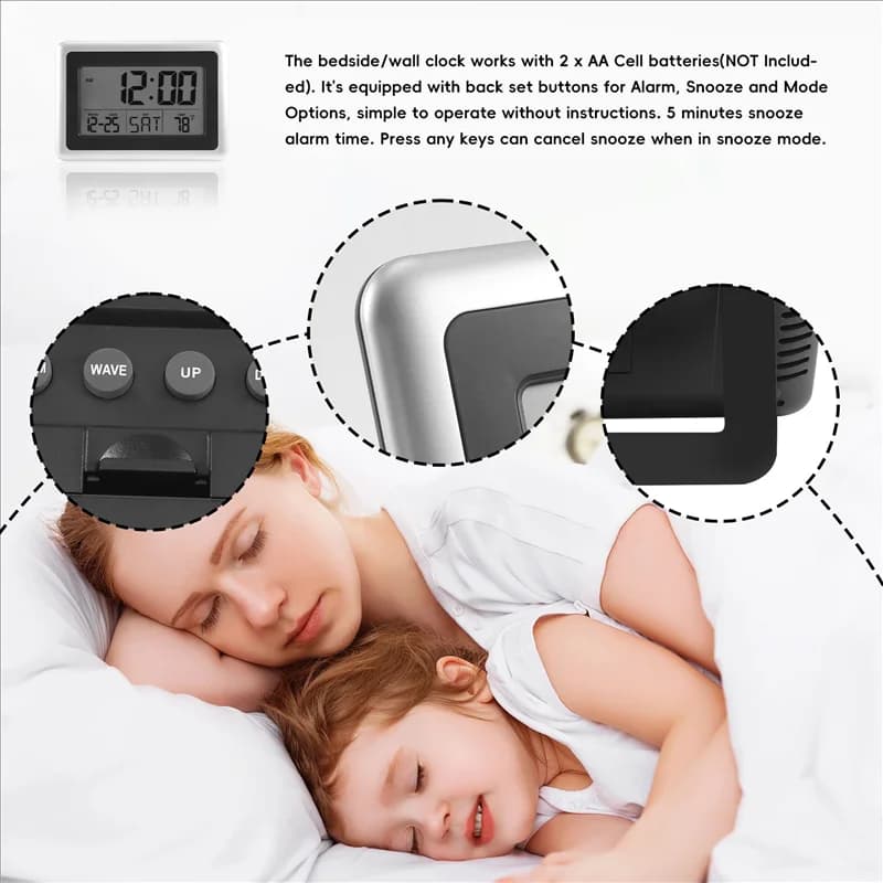 daPopolare da Digital wall clock, large LCD display, battery operation, internal temperature, calendar, standing table, snooze without B