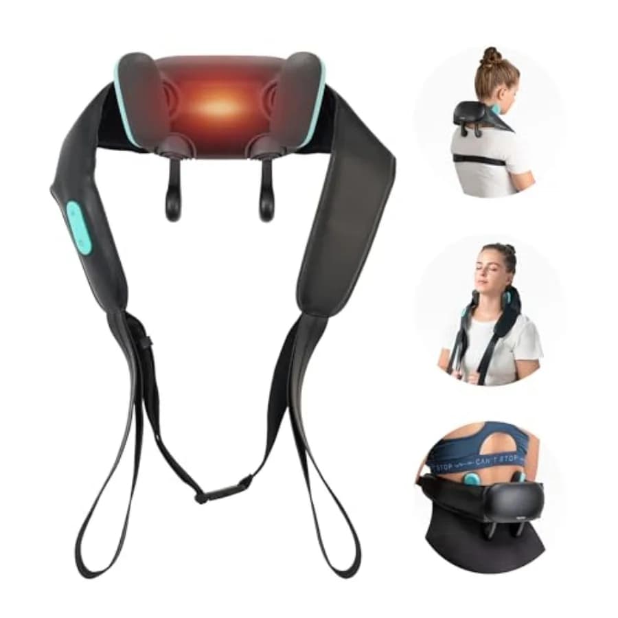 Massaggiatore Ricaricabile Senza Fili per Collo e Spalle con Calore per Massaggio Shiatsu Profondo, Cuscino Massaggiante Nero Ideale per H