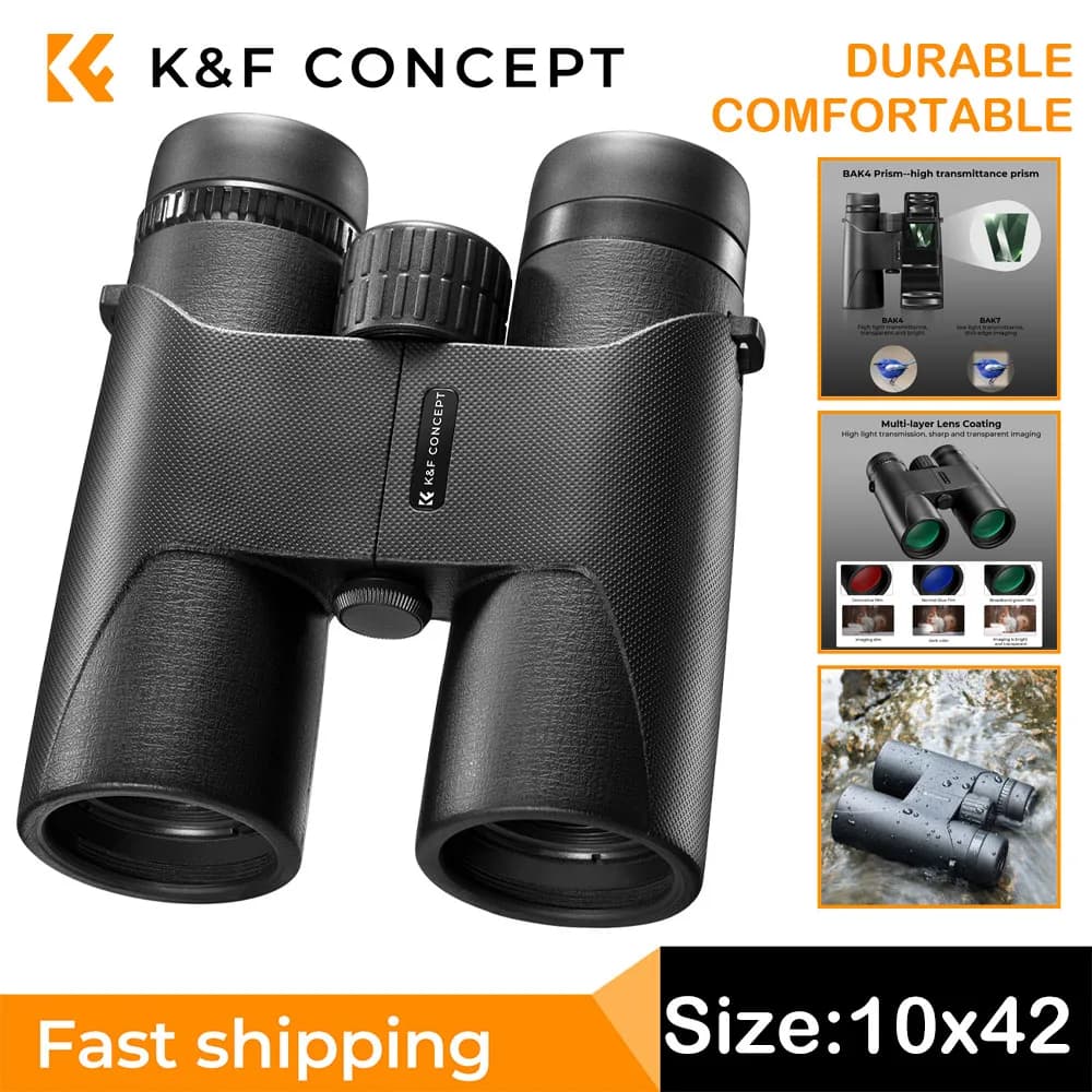 Compatto K&F Compact Binoculars CONCEPT 10x42 for Observation, Travel, Camping and Astronomy with Converter for Treppiede, Prisma BAK4 and FMC lenses