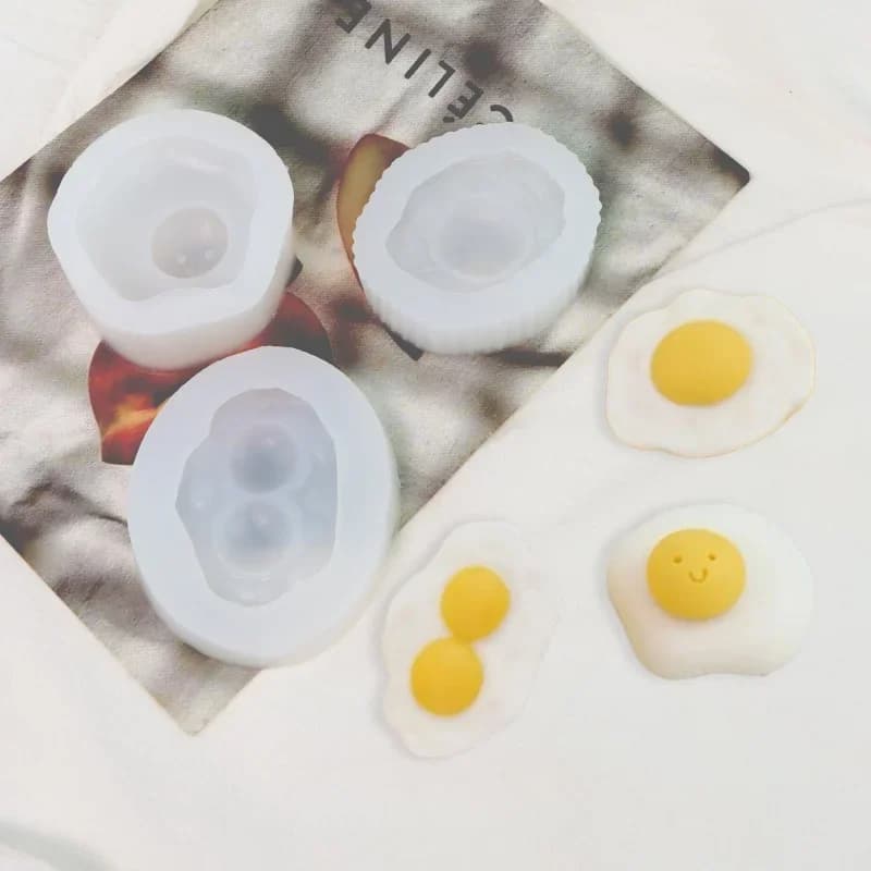 Egg-shaped 3D silicone mold with double yolk for candles, epoxy resin, clay, chalk, aromatherapy scenters and stones - DIY, smiling fried egg