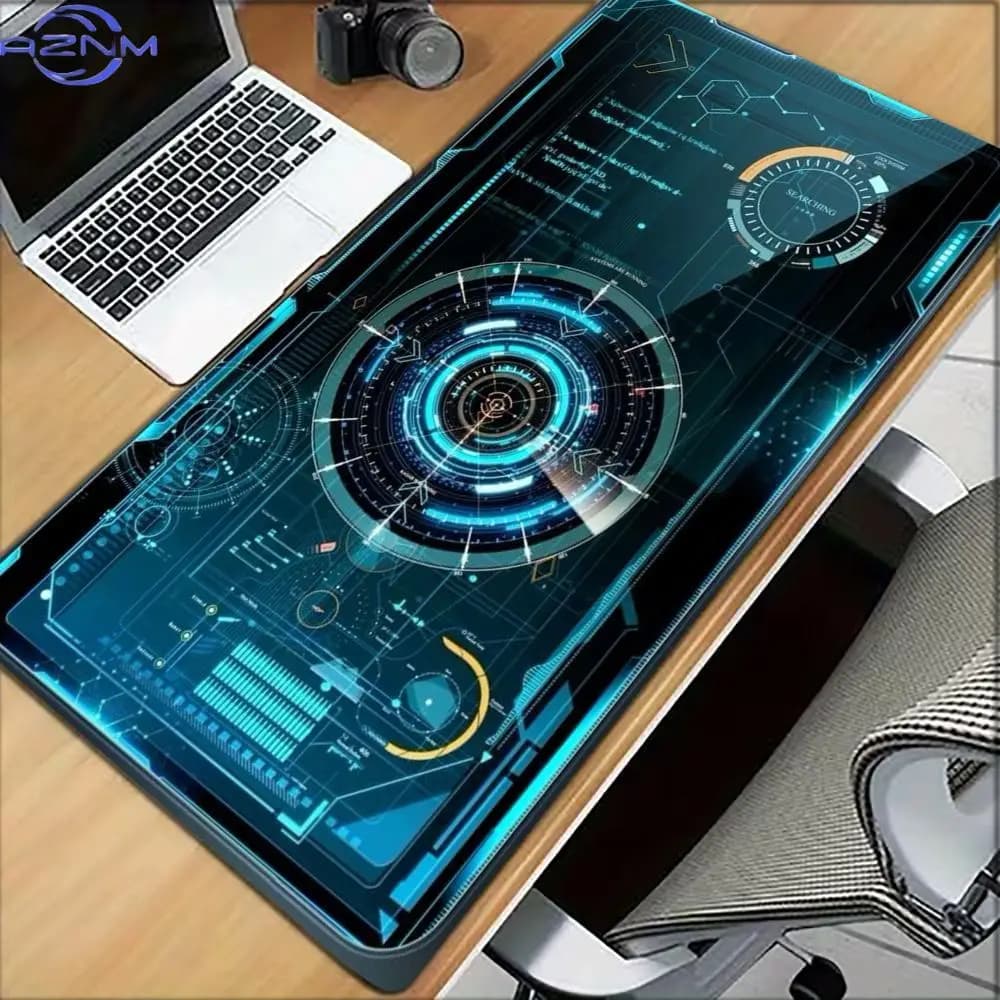 Sci-Fi Tech Dashboard Gaming MousePad Non Slip Rubber Base Keyboard Desk Mat Futuristic Circuit Print PC Desktop Gamer Mousepad