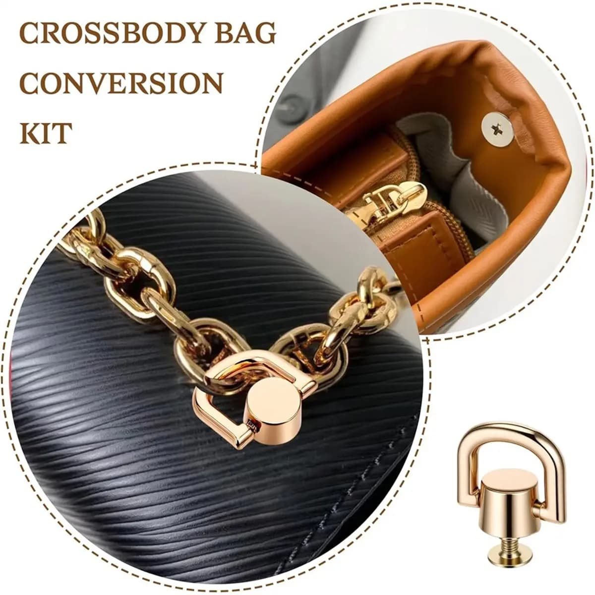 STOCK-8 PCS D Rings for Purse, Brass D Ring Studs Rivets Purse Strap Hardware with Punch Tool -for Leather Handbag Belt DIY