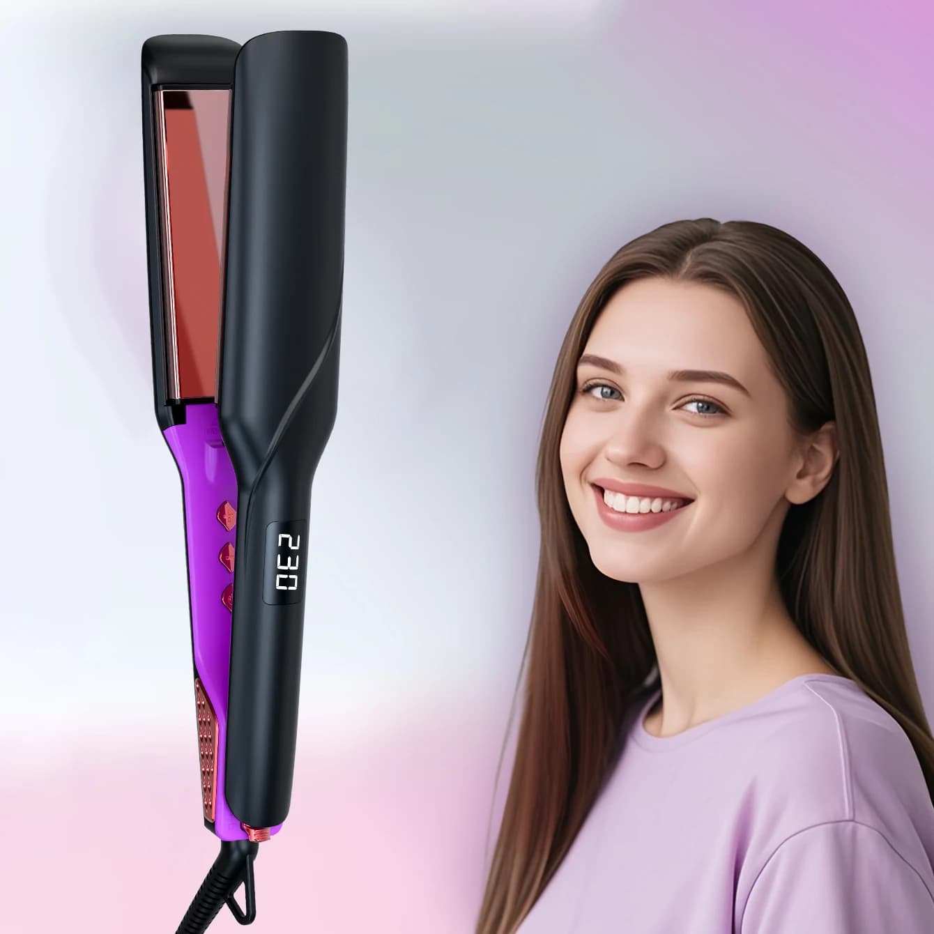 Piastra per capelli larga 45 mm, in ceramica ionica, a doppia tensione, strumento per lo styling senza effetto crespo per capelli spessi e ricci