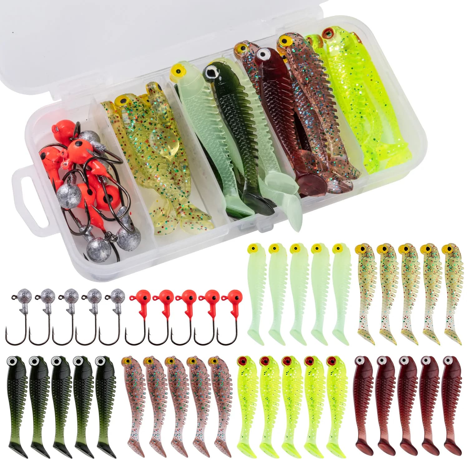 Goture 40 pcs/lot Kit Richiamo Soft Richiamo Soft Fishing 5 cm 0.7g Jig Head Hook 3.2 cm 3.5g Fishing hooks with Fishing gear box Fishing
