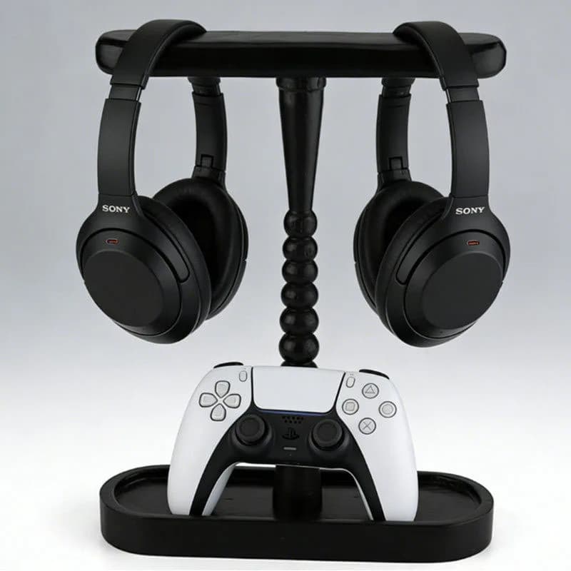 Wood Dual hanger Headphones Stand Gaming Headset Holder Detachable Bracket Desktop Earphones Display Shelf with Storage Base