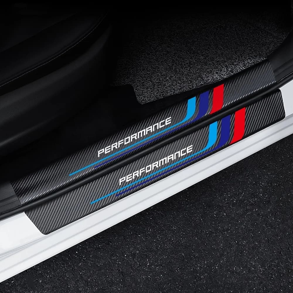 4 pcs carbon fiber davanzale plate adhesive decal protection decals for Bmw Performance M 1 2 3 4 5 6 7 series X1 X2 X3 X4 X5 X6 X7 Car Styling