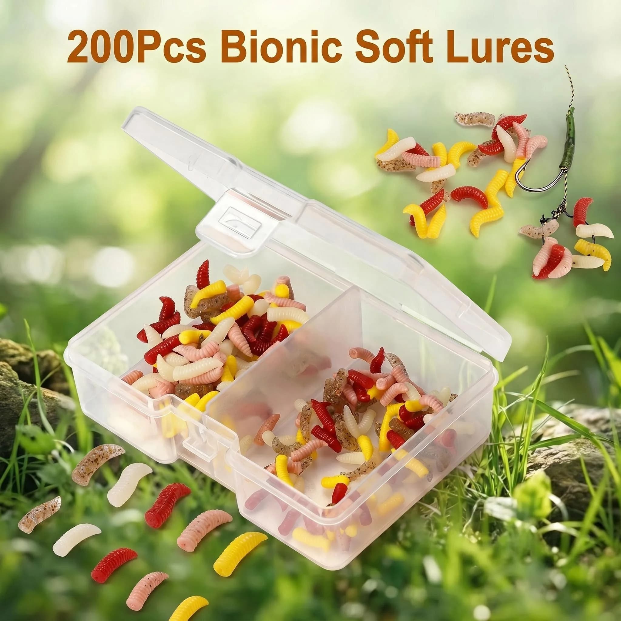 Hirisi 200 esche morbide colorate a forma di verme – Esche da pesca bioniche a forma di verme finto, accessori essenziali per la pesca