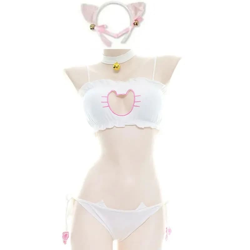 Set di mutandine reggiseno uniforme cosplay caldo erotico Intimo donna Kawaii Lolita Kit reggiseno cavo Costumi sexy uniformi per gatti anime giapponesi