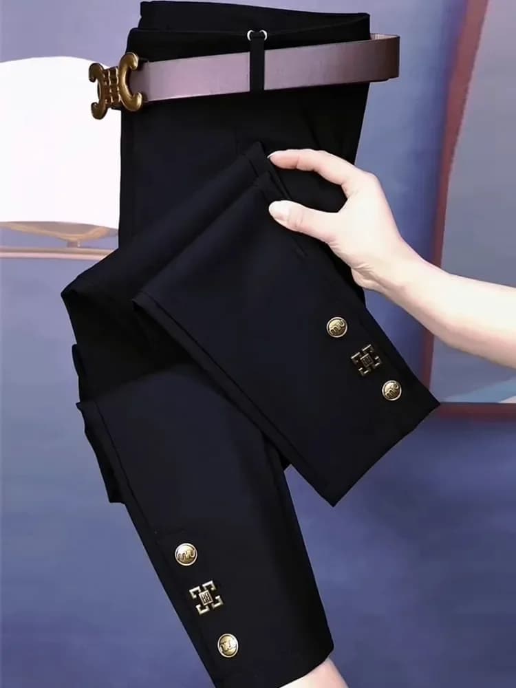 Pantaloni da donna Pantaloni da abito neri 2025 Primavera Autumu Slim Per il tempo libero Eleganti leggings alla caviglia Pantaloni skinny Femme larghi da donna